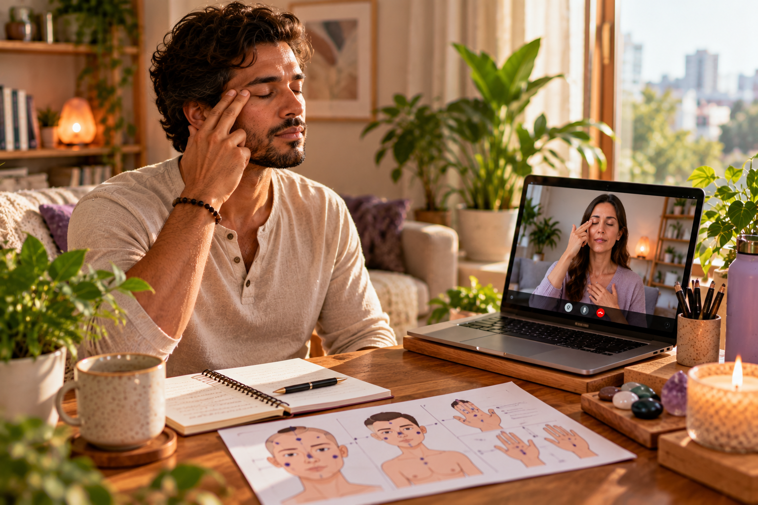 Imagem do atendimento Sessão individual de EFT (Técnica de Liberação Emocional), realizada online, com duração de 60 minutos.